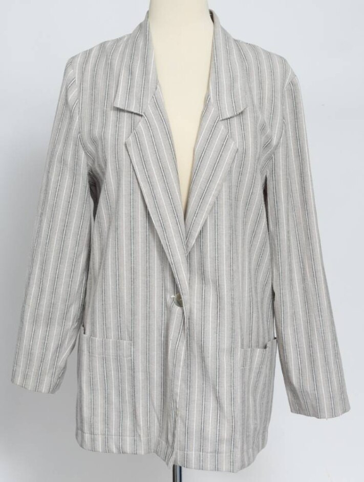 Sag Harbor Long Striped Jacket Beige/grey Size: 12