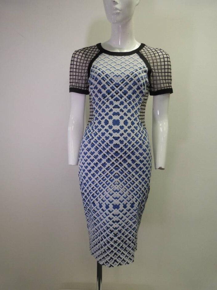 Karen Millen Short Sleeved Dress Blue & White Size: 10