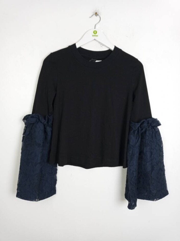 Mop Long Sleeve Top Lace Sleeve Black Navy Size: S