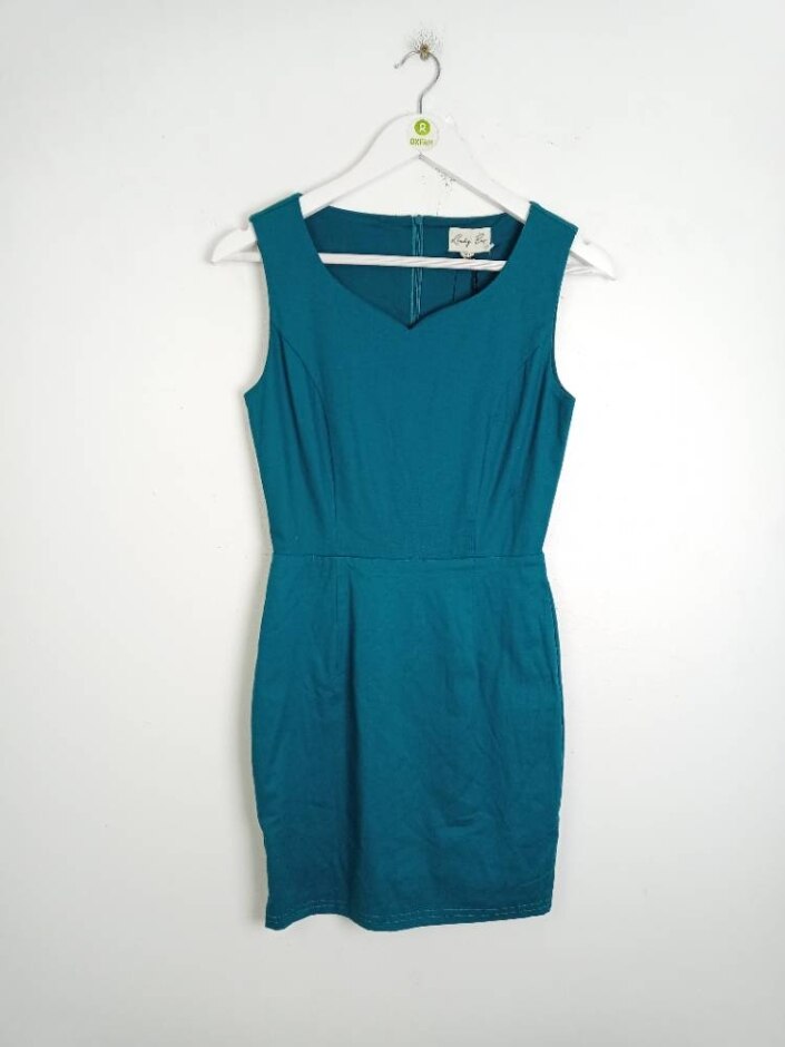 Lindy Bop Women's Sleeveless Shift Dress Teal Size: 8