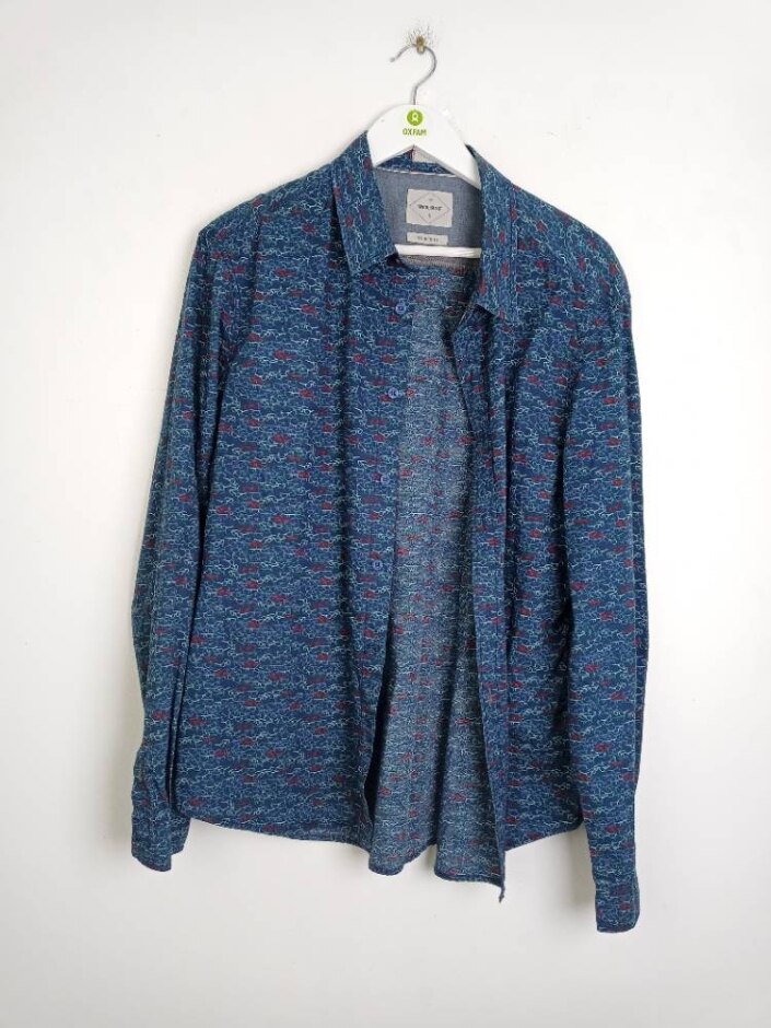 White Stuff 100%cotton Men's Eyeglass Print Long Sleeve  Shirt Blue Size: Xxl
