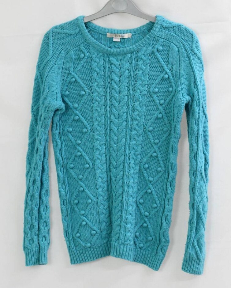 Boden Cable Knit Pattern Sweater Turquoise Blue Size: Xs