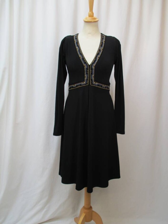 Hale Bob Smart Beaded Long Sleeve Dress Black Size: Xs