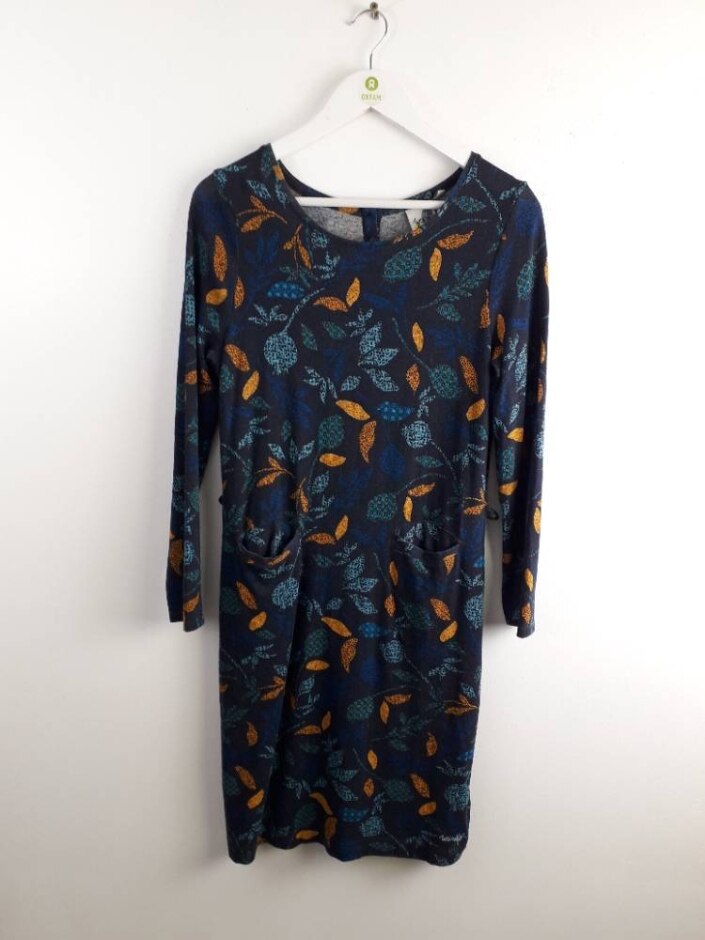 Weird Fish Women's Leaf/floral Print Jersey Dress Navy Mix Size: 10