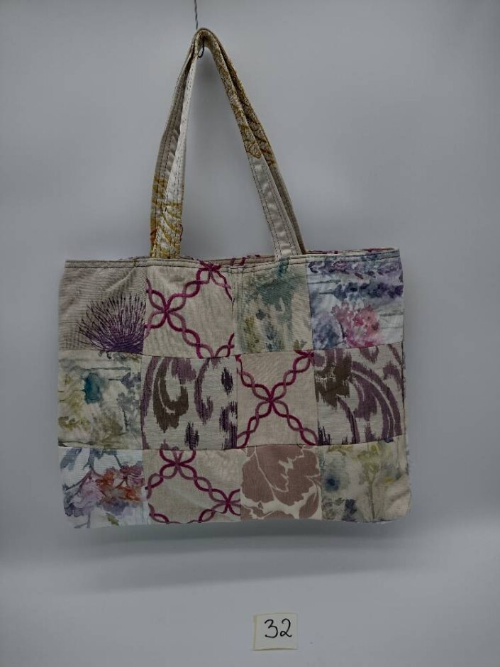 Oxfam X Loom Reversible Tote Bag Exclusive Upcycled Collection Beige - Purple Blue Gold Chain Floral