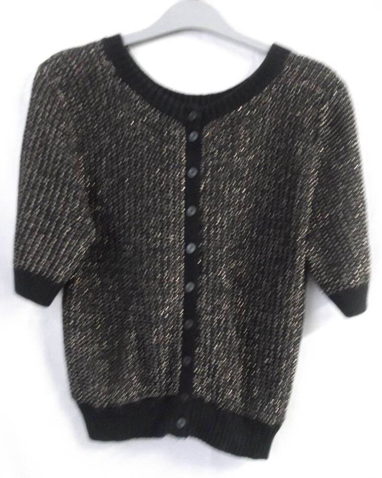 Jigsaw Short Sleeved Cardigan Black & Gold Size: S