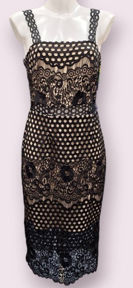 Bnwt New Look Premium Lace Bodycon Dress Black Mix Size: 10