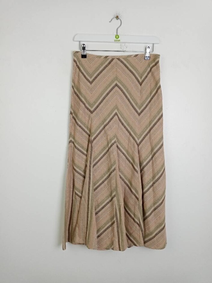 M&s Per Una  Aline Striped Linen Skirt Neutrals  Size: 10