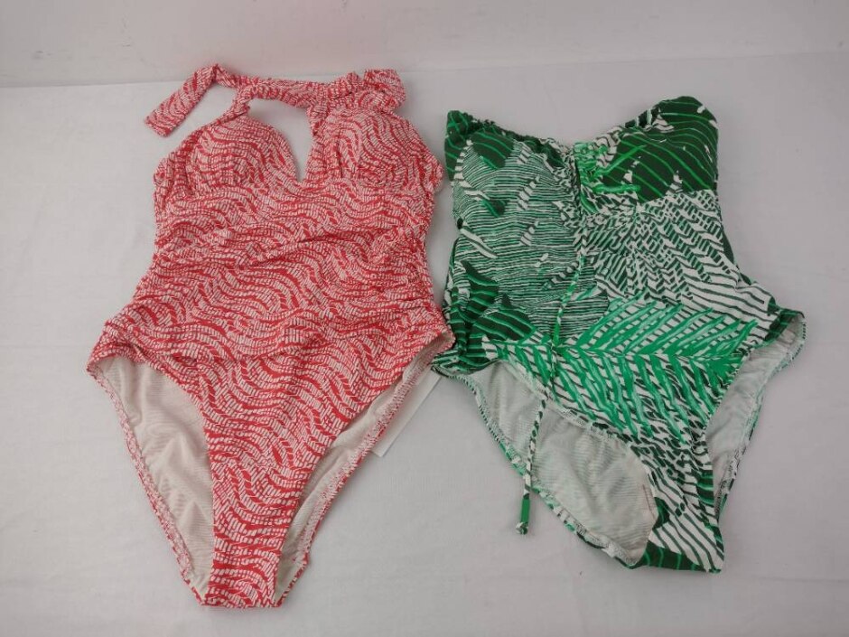 M&s Marks & Spencer Patterned Swimsuit Bundle X 2 Red & Green Size: 14