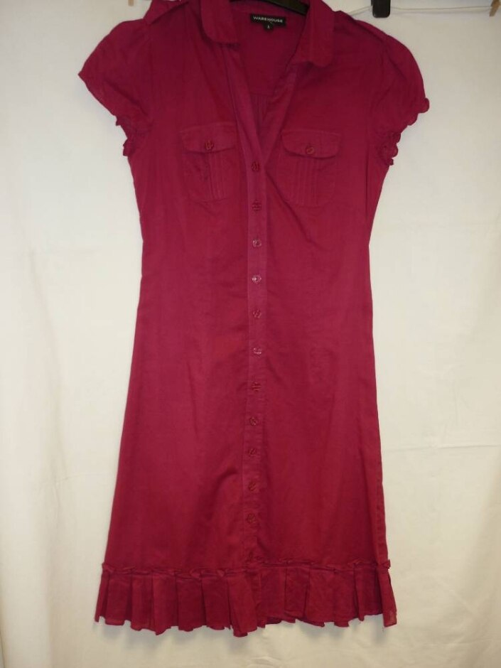 Warehouse Button Through Dress Magenta Size: 8