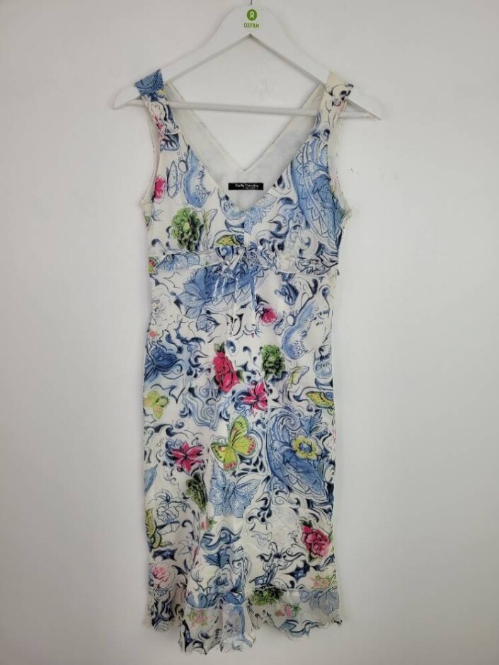 Betty Barclay Cotton Butterfly Floral Dress Blue & White Size: 10