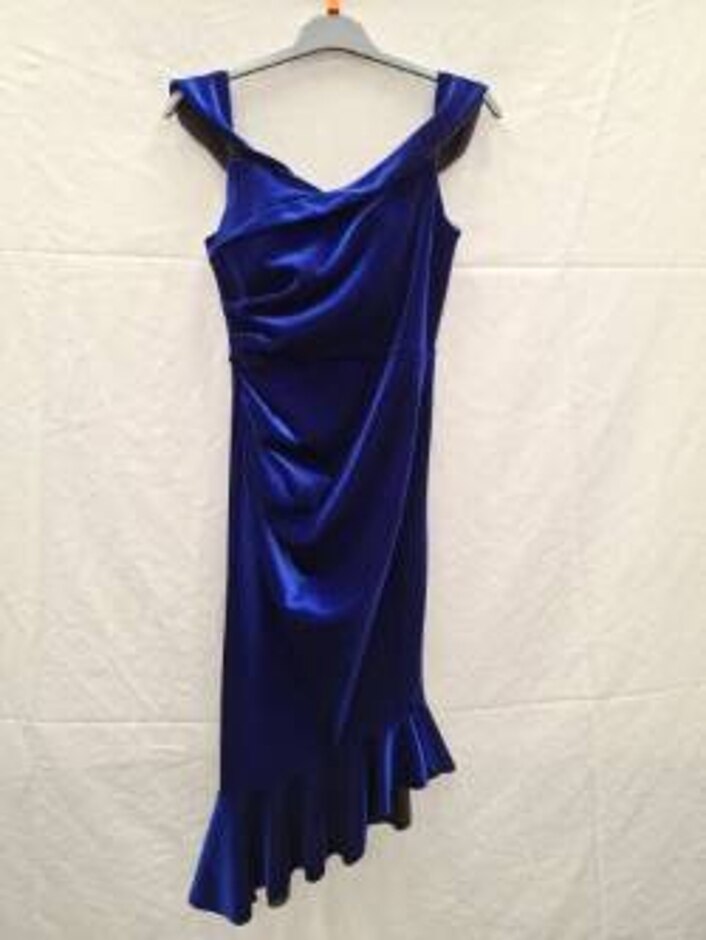 Asos Asymmetric, Calf Length Dress Vibrant Blue Size: 10
