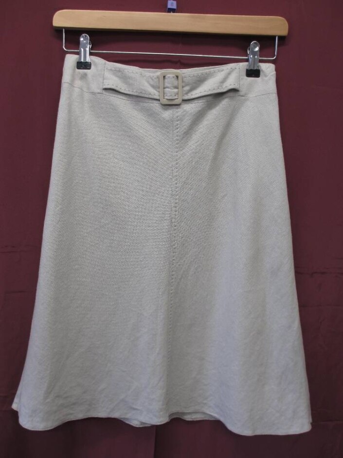 Marks & Spencer A-line Linen Skirt With Belt Detail Flax Size: 8
