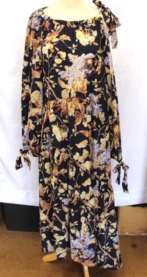 Zimmermann Silk Maxi Dress Drawstring Neck, Long Sleeves Multi Size: 10