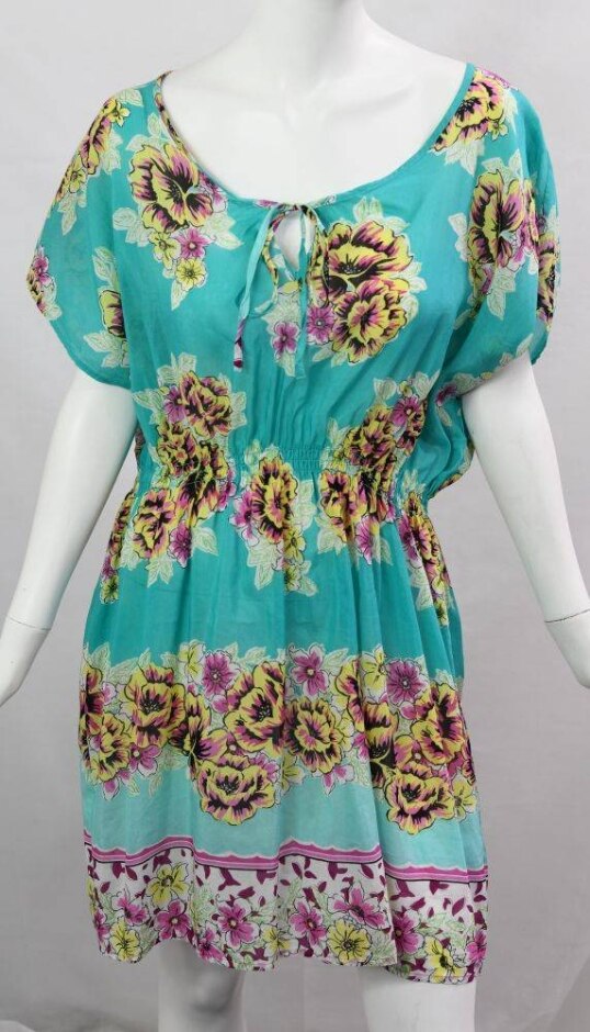 M&s Marks & Spencer Dress With Floral Pattern Turquoise Size: S