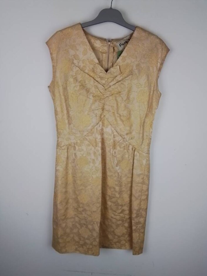 Vintage "frank Usher" 1950's Sleeve Length Dress Gold Size: 12