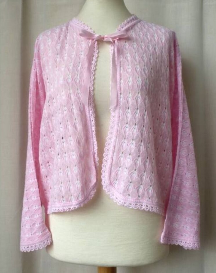 Made In Uk Vintage Lace Knit Bed Jacket Pink Size: Xl