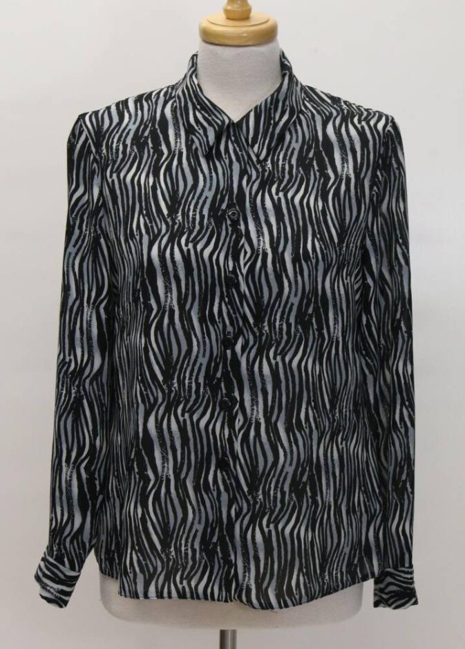 Berketex Vgc Zebra Print Flowy Shirt Black/grey Size: 14