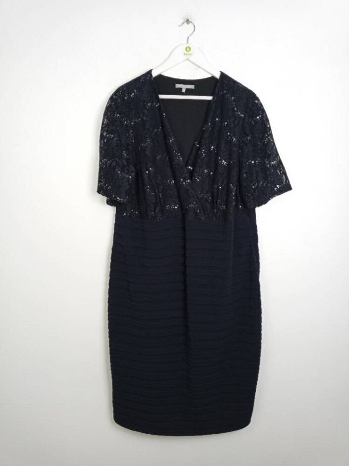 Anna Harvey Women's Sequin  Embellished Pleated Dress Black Size: 24