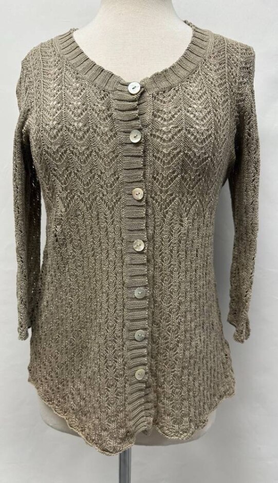 Peruvian Collection  3/4 Sleeve Crochet Button Up Beige Size: Xl