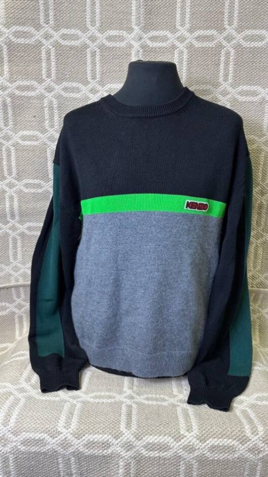 Kenzo Green Stripe Detailed Jumper Grey & Black Size: Xxl