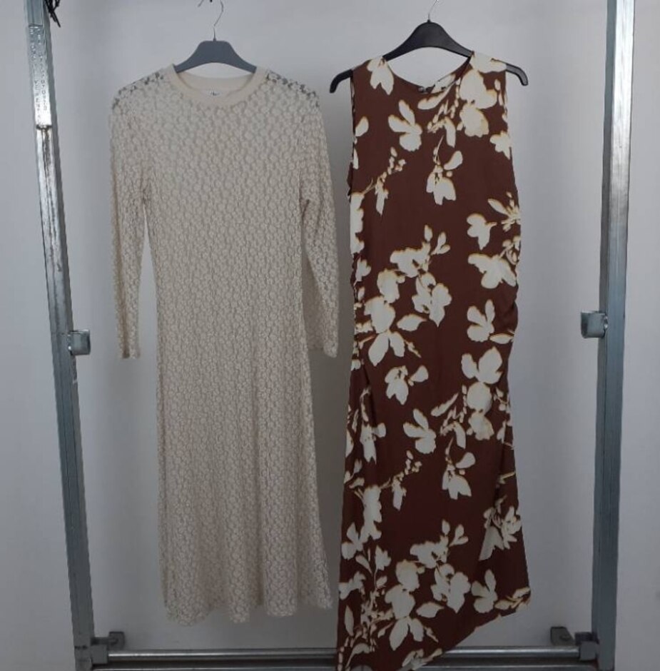 M&s 2xbundle Dresses Midi Petite Brown Ivory Size: 10