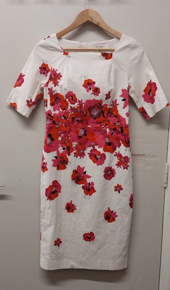 L.k.bennett Floral Print Midi Sheath Dress White Size: 10