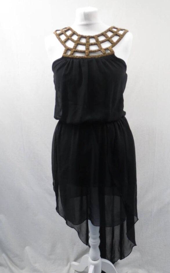 Ribbon Gold Embellished Midi Dress Black Size: 10