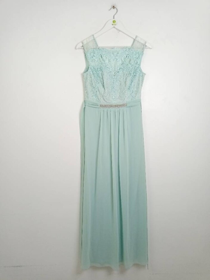 Lipsy Long Lace Evening Dress Turquoise Size: 10