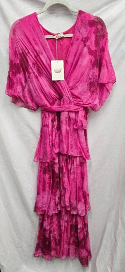 New Goose Island Long Ruffle Dress Pink Size: 12