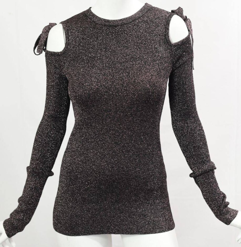 Warehouse Metalic Long Sleeve Top Purple Size: 14