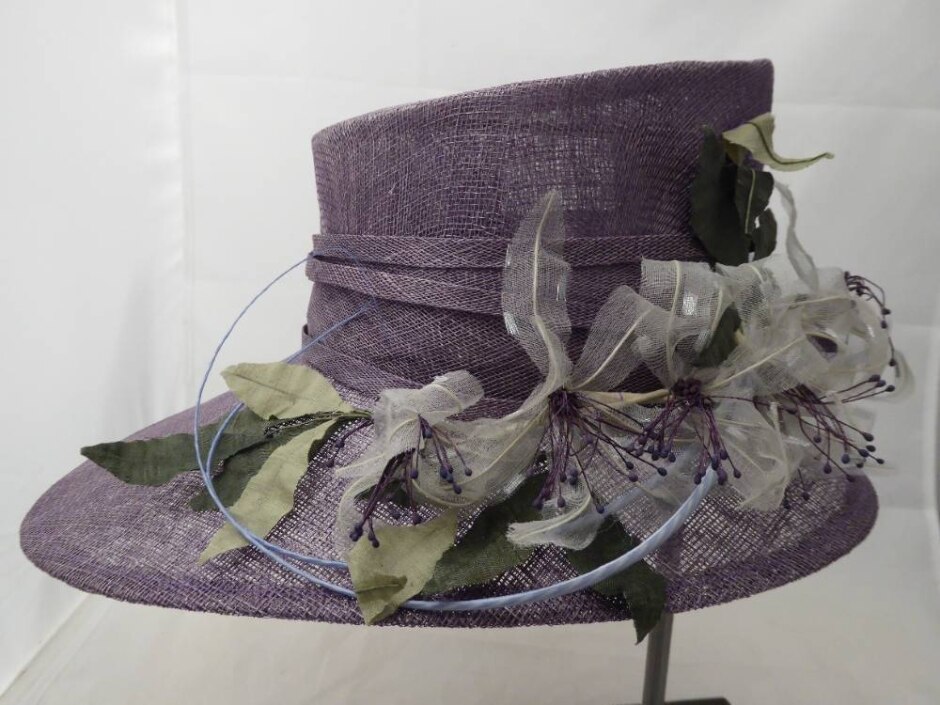 Alison Tutcher Smart Purple Occasion Hat With White Flowers
