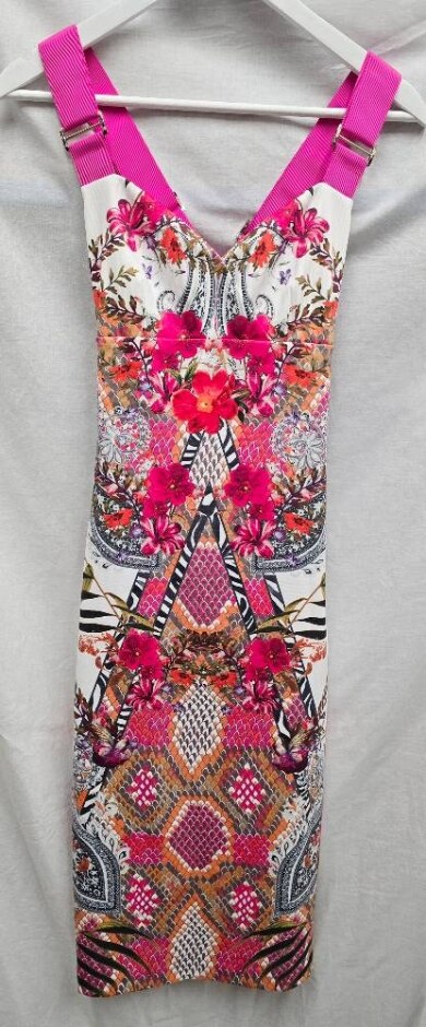 New Ted Baker Floral Bodycon Dress Pink Cream Mix Size: 8