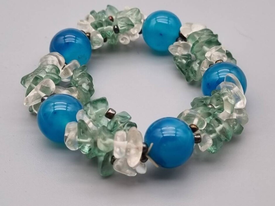 Costume Jewellery Glass Beaded Bracelet Blue Green Clear