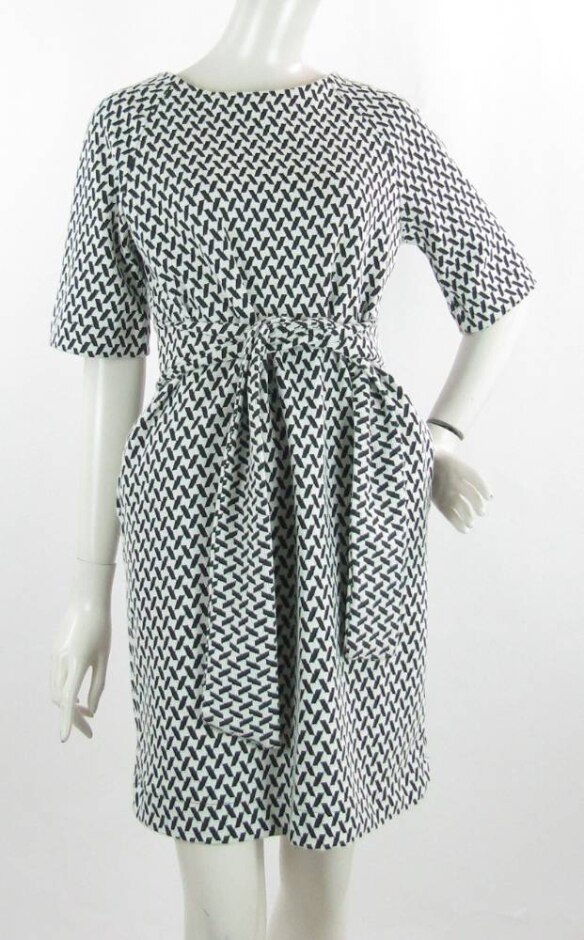 Bnwt Next Midi Dress With Waist Sashes White & Black Size: 12