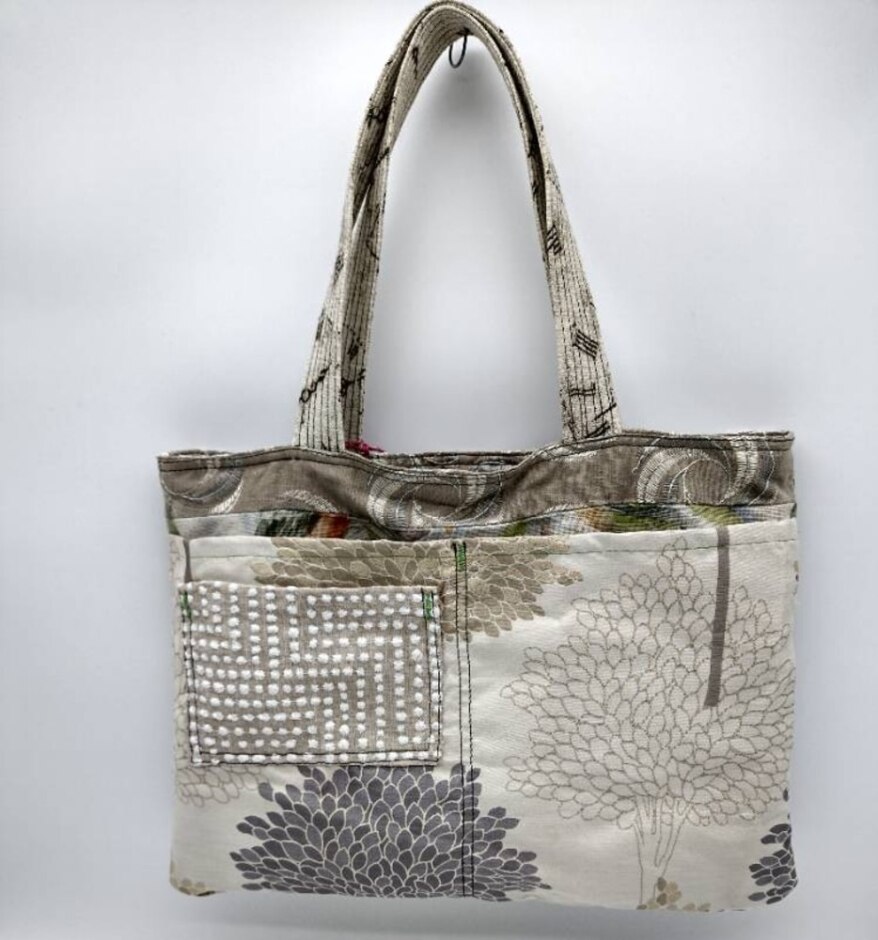 Oxfam X Loom Reversible Tote Bag Exclusive Upcycled Collection Latte Gold-purple Floral Embroidered