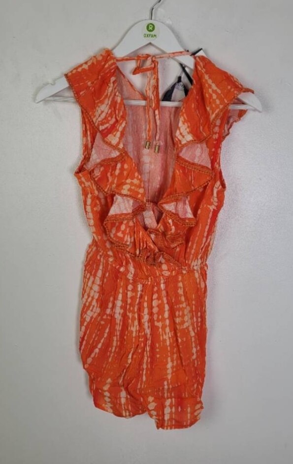 Sosandar Ruffle Neck Wrap Playsuit Orange New Size: 8