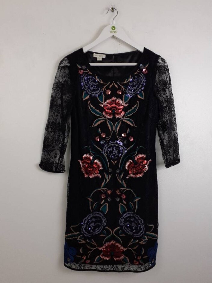 Monsoon Women's Floral Lace Sequin Midi Dress Black Size: 12