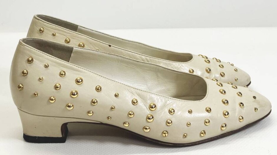 Bruno Magli Leather Studded Court Shoes Size 5 White