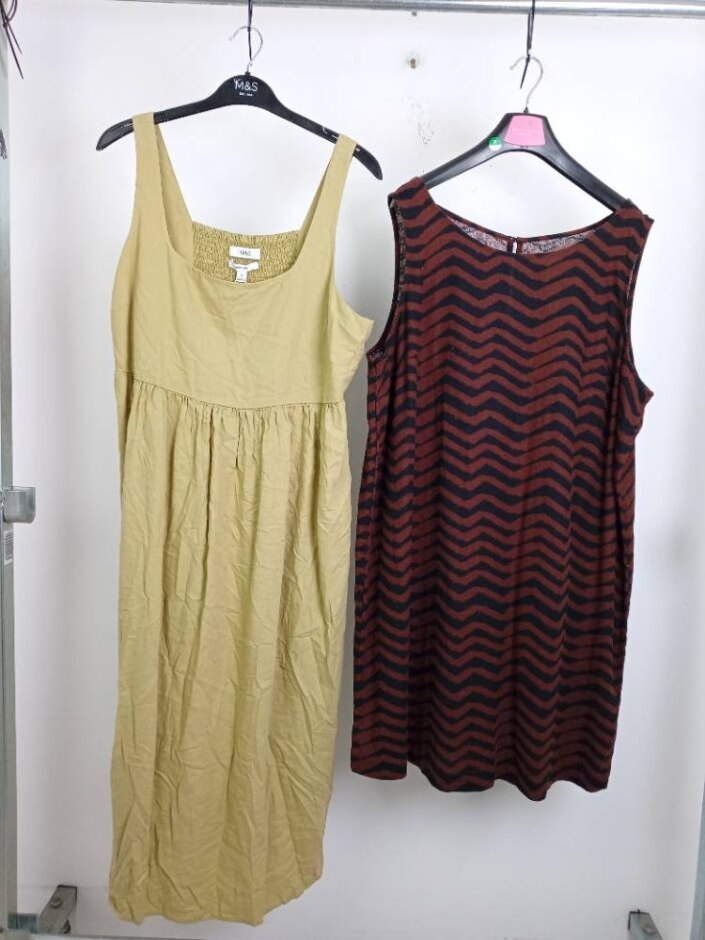 M&s Marks & Spencer 2xbundle Linen Dress Tunic Brown Green Size: 18