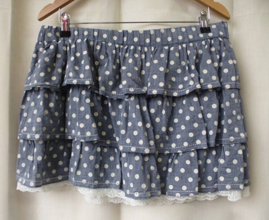 River Island Polka Dot Ruffled Rara Skirt Blue Size: 16