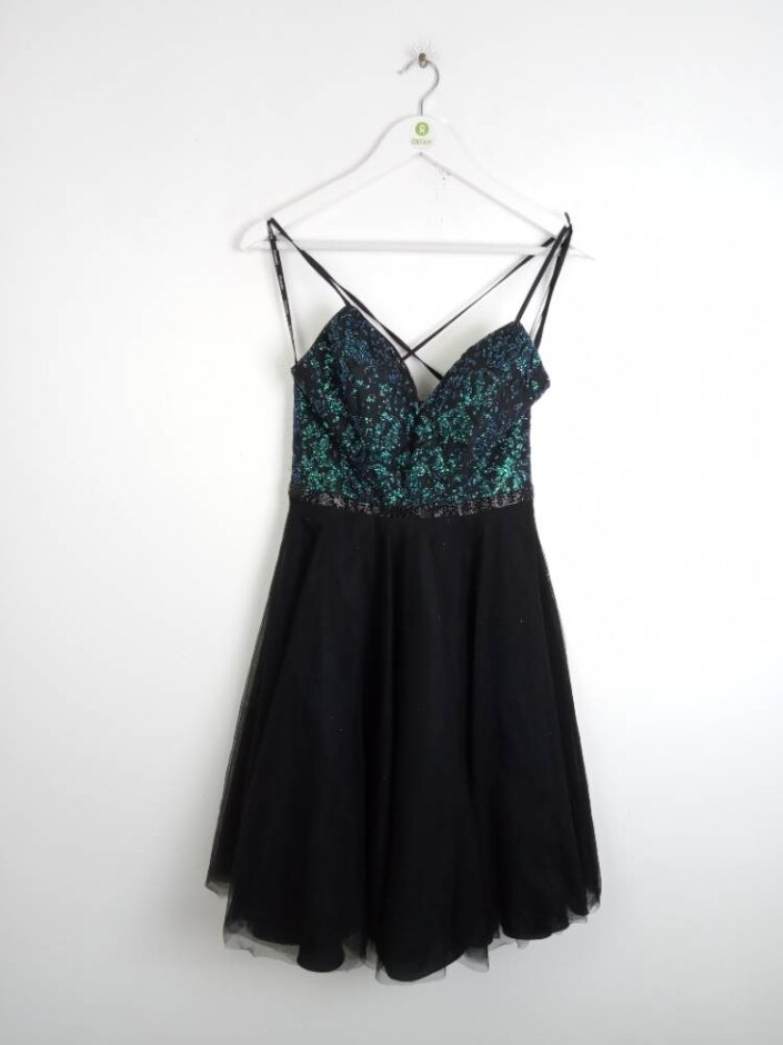 Mascara Embellished Sleeveless Dress Black Green Size: 8