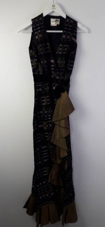 Simon Ellis Vintage Taffeta Maxi Dress Black & Mauve Size: S