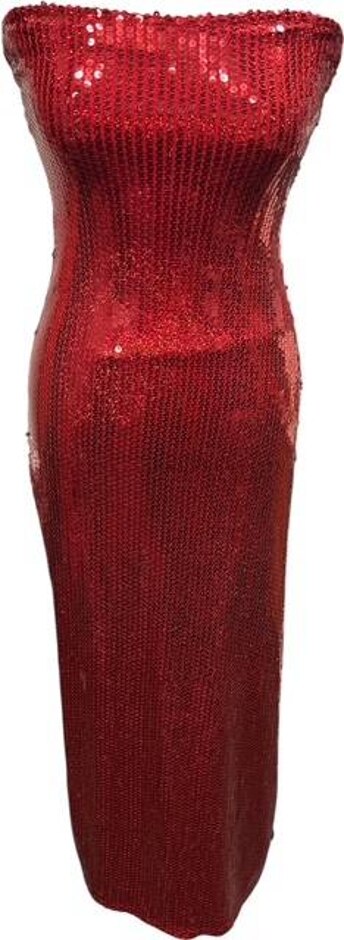 Party King Strapless Sequine Long Dress Red Size: S