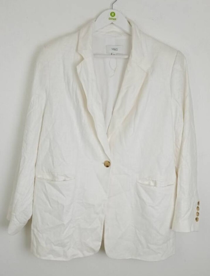 M&s Linen Rich Blazer Soft White Size: 20