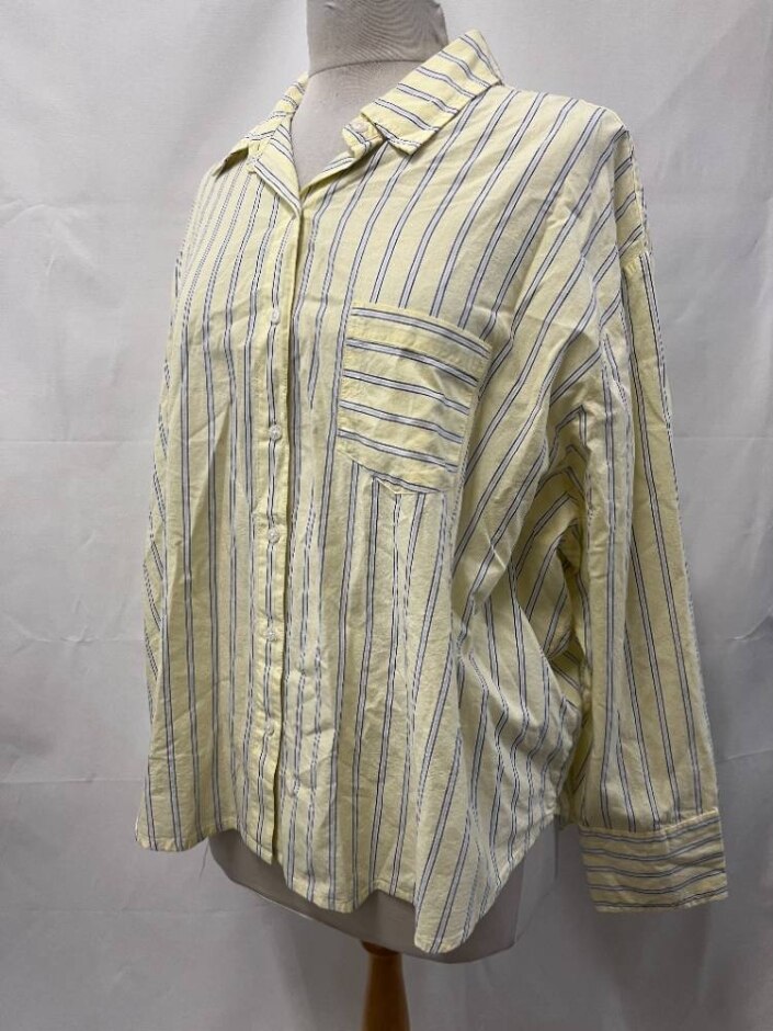 M&s Cotton Cambric Striped Pyjamas Yellow Size: 18