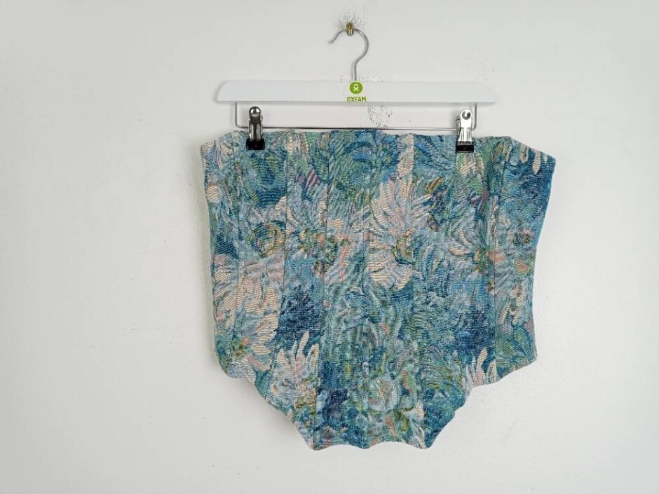 Pretty Little Thing Jacquard Floral Bandeau Corset Blue Size: 16