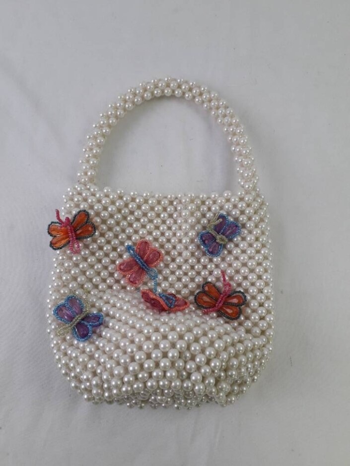 Skinny Dip Small Beaded White Butterfly Handbag