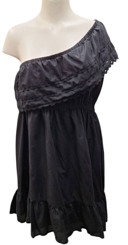 Nwot M&s Pure Cotton One Shoulder Mini Beach Dress  Black Size: 20
