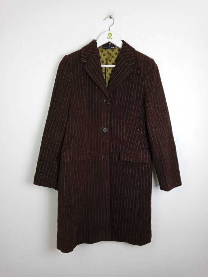 Unbranded Women's Cotton Pinstriped Coat Brown Size: S